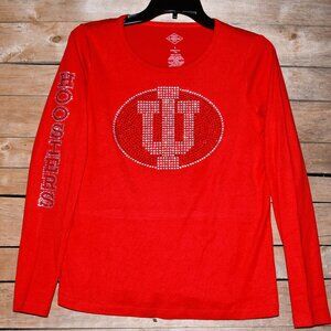 Indiana red rhinestone long slv shirt Hoosiers sleeve XS S M L XL XXL 1X2X3X4X5X